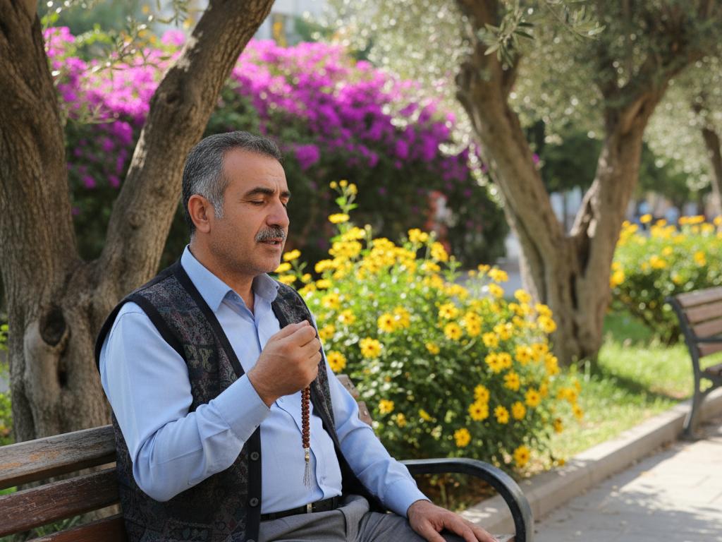 Çanakkale Zaferi anısına köy kahvesinde toplanmış, tespihlerle derin saygı içinde dua eden farklı yaşlardan Türk insanlarının fotoğrafı.
